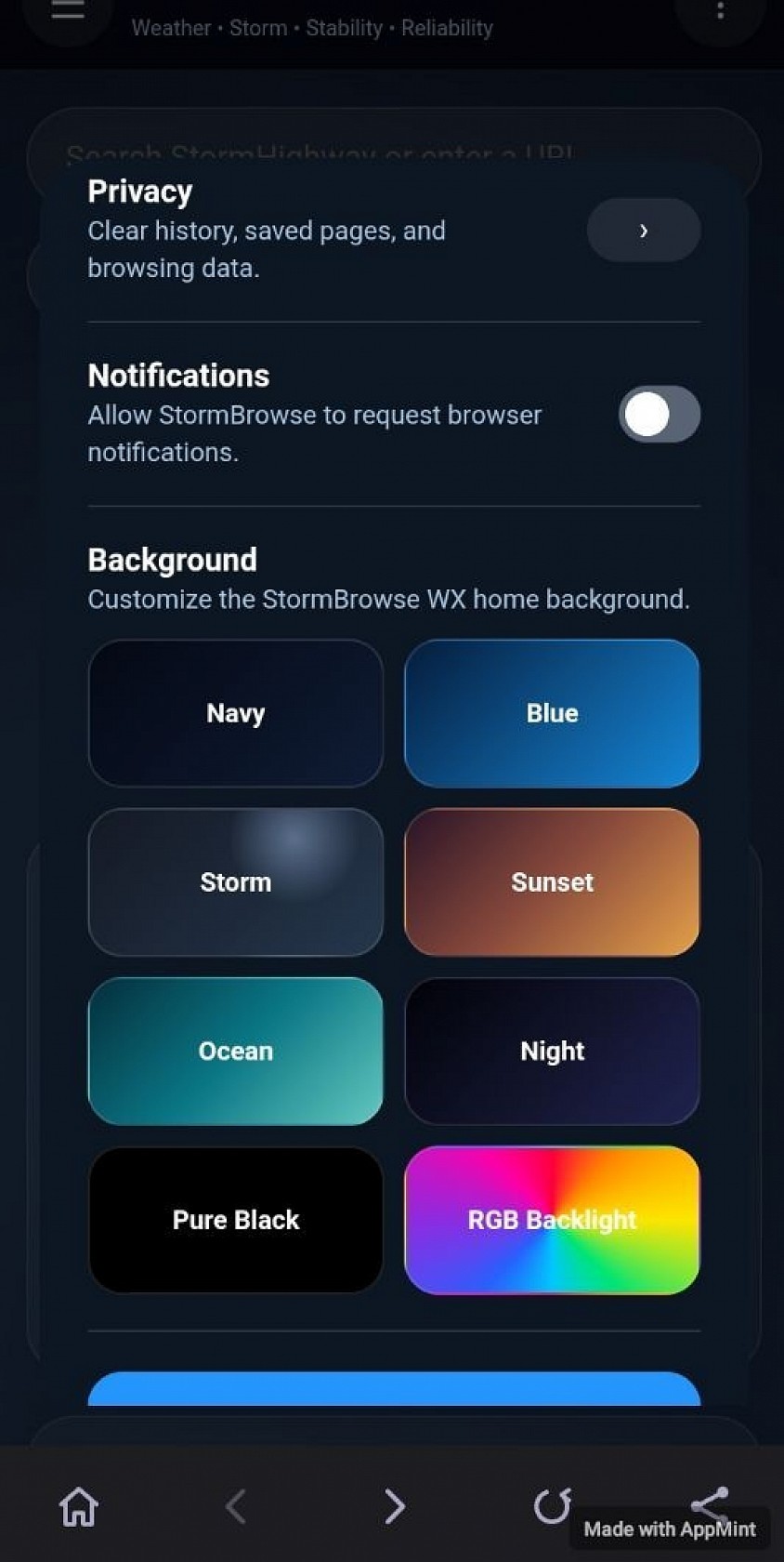 Background Color | Notifications | Privacy